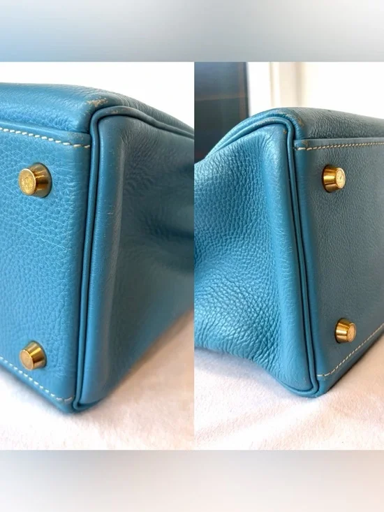 Hermes Kelly32 Retourne,Togo, BleuJean/Gold, box/duster/twilly, PRICE FIRM - Picture 8 of 17